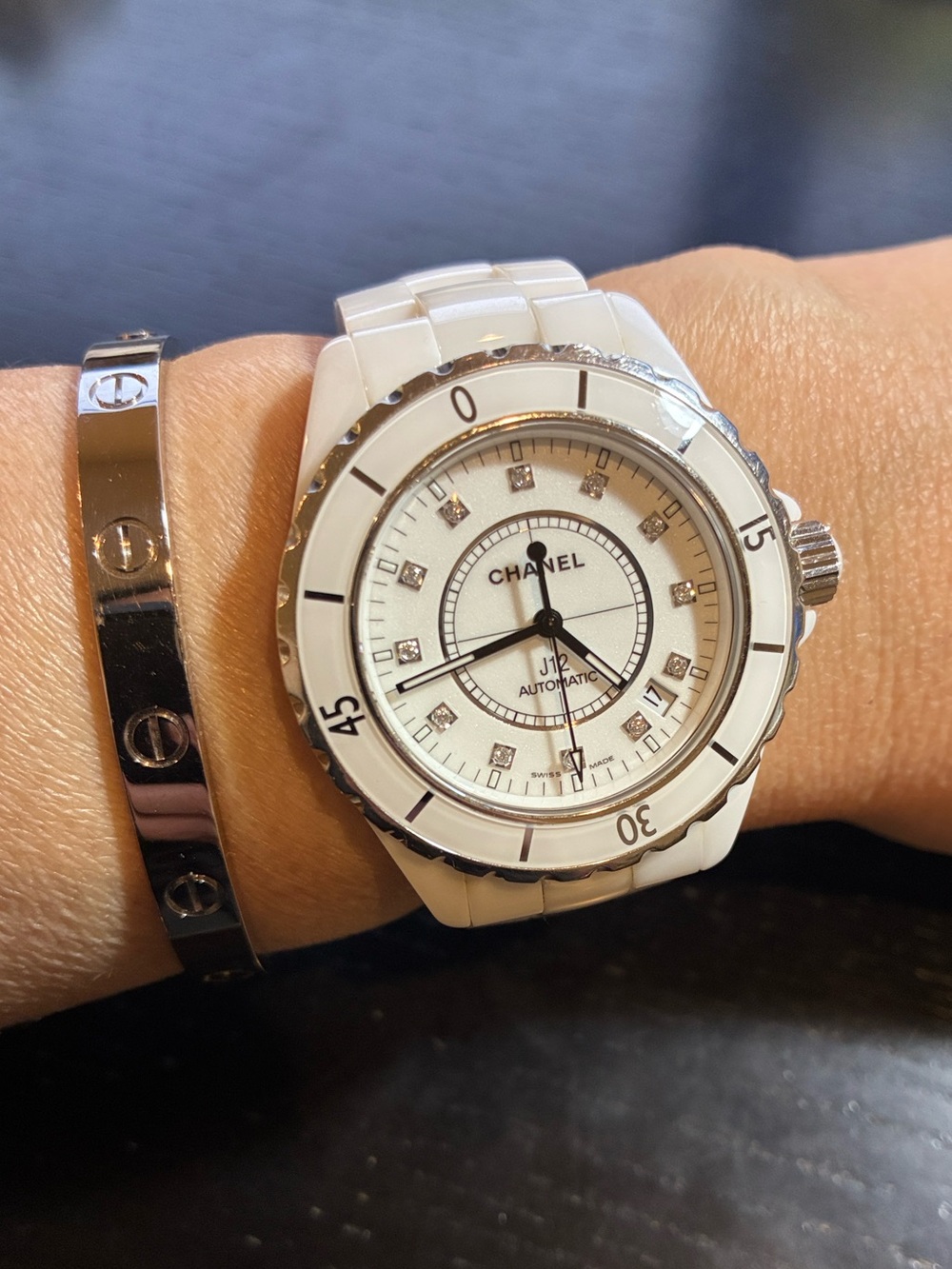 Chanel Stainless Steel Ceramic Diamond J12 Automatic Watch White